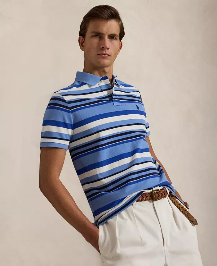 Men's Custom Slim-Fit Striped Mesh Polo Shirt - thumbnail 4