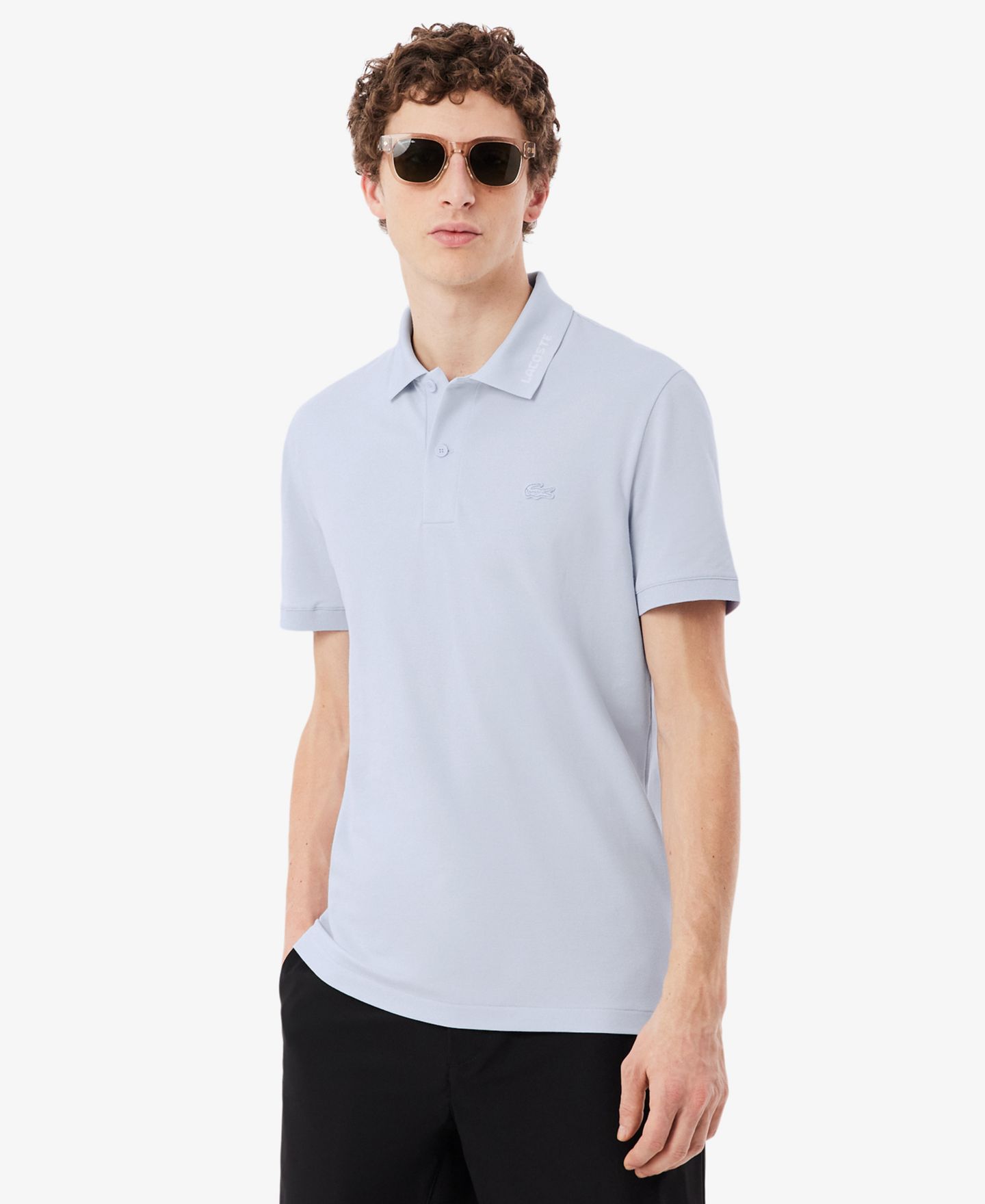 Мужское поло Lacoste Slim-Fit Jacquard Branded Pique Polo Shirt, цвет: Phoeni — фото 1