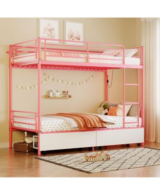  Metal Bunk Bed w/USB, Split, Storage, Guardrail