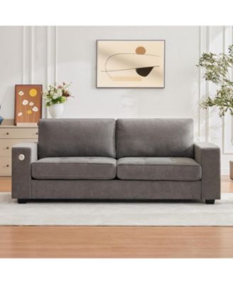 89" Versatile Contemporary Sectional Sofa in Chenille Fabric for Two with USB Charging Port and Side Storage Pocket, Fabric Cover Removable