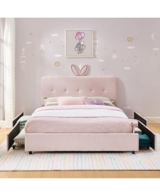 Kids Upholstered Bed w/ Rabbit Headboard, LED and Drawers