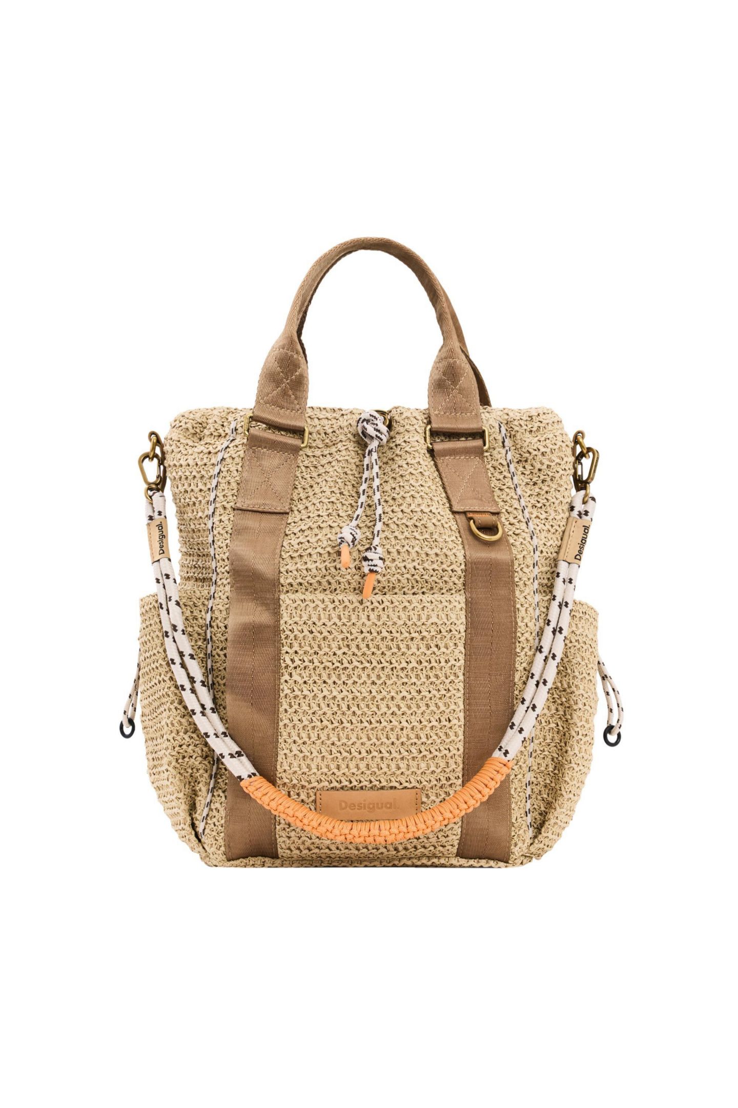 Рюкзак Desigual Medium multiposition raffia, цвет: Тёмный бежевый — фото 4