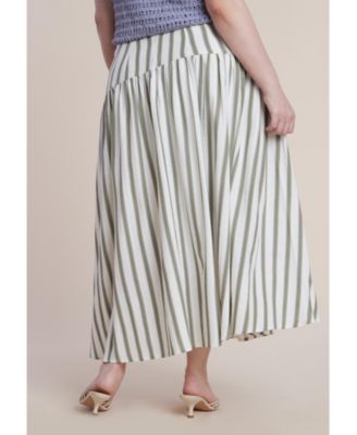 Women's Drop Waist Striped Linen Skirt
