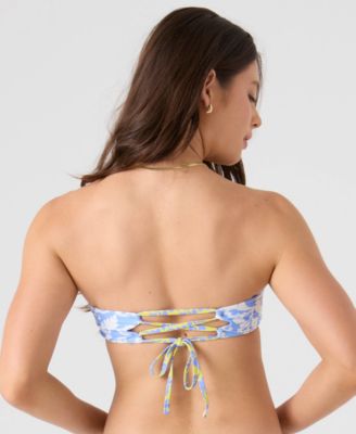 Women's Printed Lace-Up Bandeau Neck Bikini Top