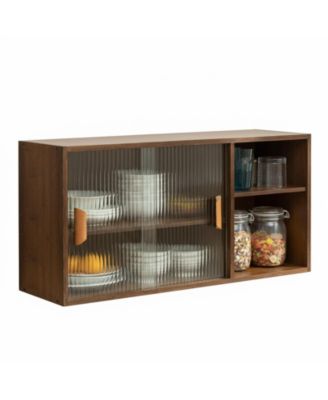 Small Kitchen Pantry Cabinet Wall Sideboard Glass Doors Storage Food Living Dining Bedroom