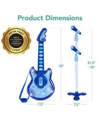 19in Kids Flash Guitar, Pretend Play Musical Instrument Toy for Toddlers w/ Mic, Stand