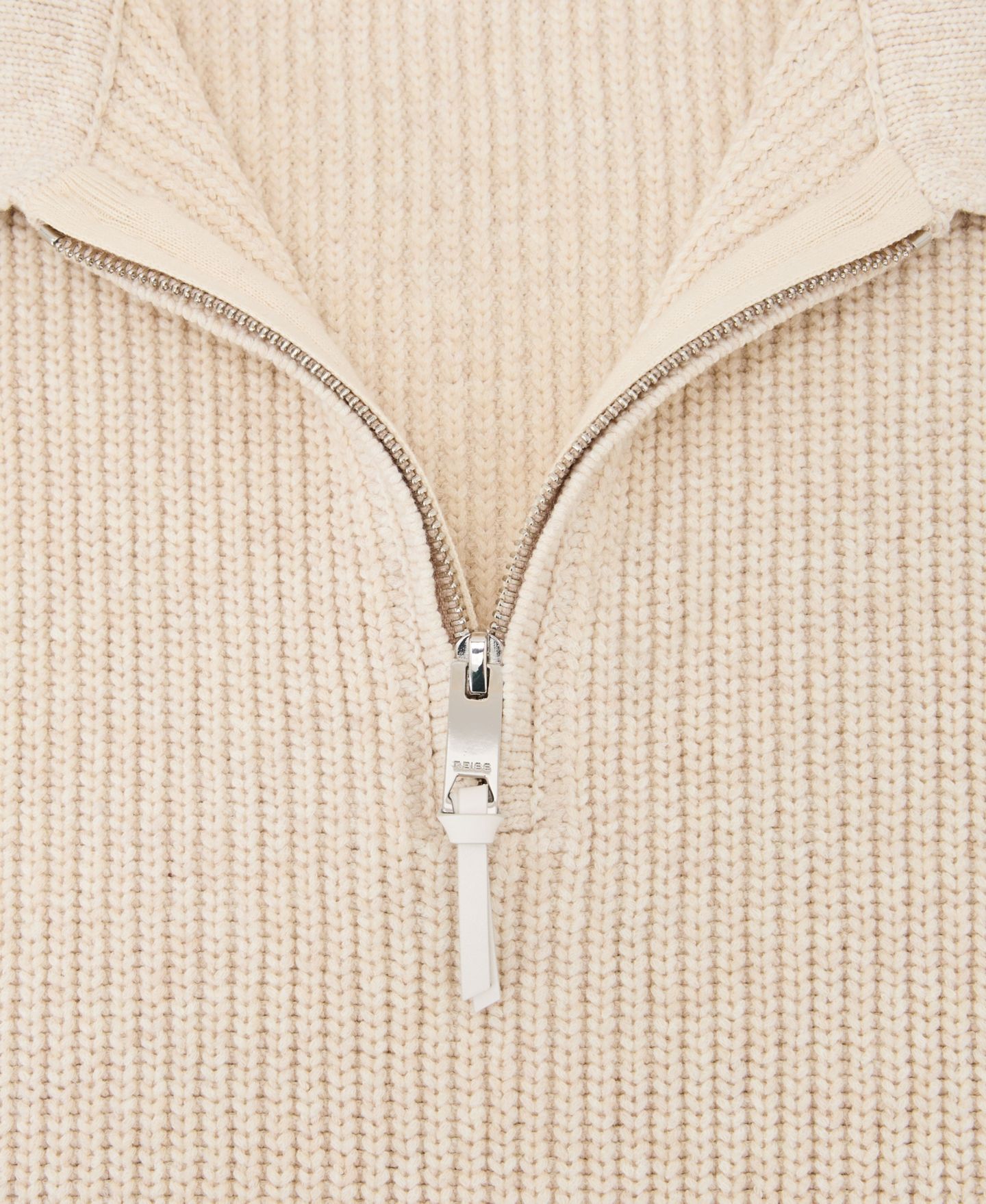 Мужской свитер REISS Prop Cotton-Blend Rib Half-Zip Polo Sweater, цвет: Овсяный меланжевый — фото 5