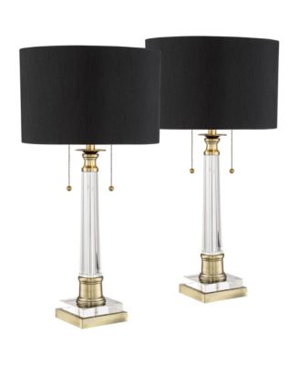 Stephan 30" Tall Column Large Traditional End Table Lamps Set of 2 Pull Chain Clear Crystal Living Room