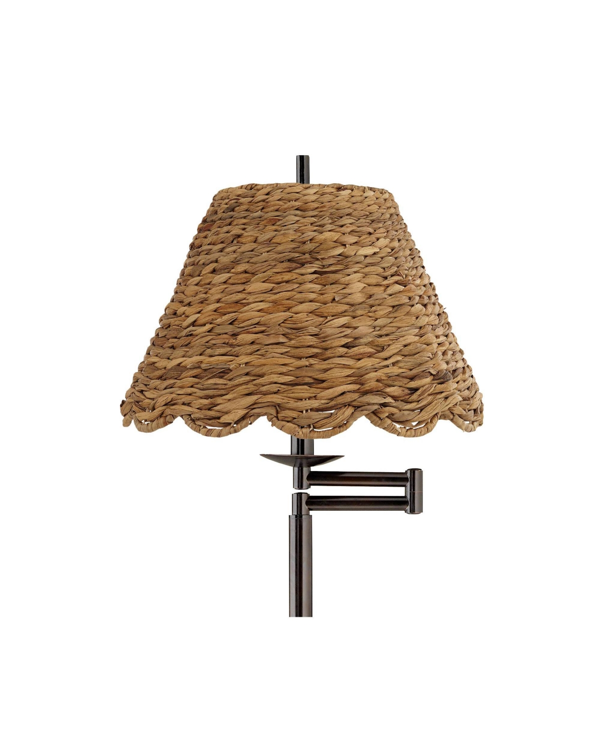 360 Lighting Modern 60" Tall Standing Floor Lamp Skinny Adjustable Swing Arm Metal Bronze Finish Water Grass Natural Rattan Shade
