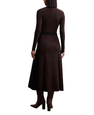 Women's Knitted Contrast-Panel Midi Dress