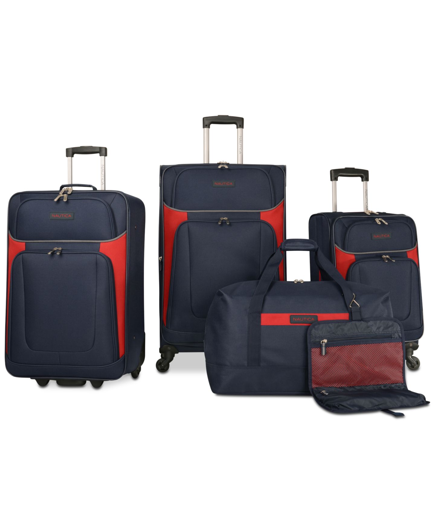 Чемоданы Nautica Oceanview 5-Piece Luggage Set, цвет: Тёмно-синий / Красный — фото 1