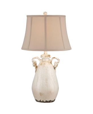 Isabella Country Cottage Table Lamp 27 Tall Crackle Ivory Ceramic Milk with Table Top Dimmer Bell Shade for Bedroom Living Room