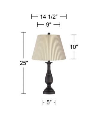 Ben Rustic Farmhouse Table Lamps 25" High Set of 2 Dark Bronze Metal Linen Pleated Shade for Bedroom Living Room Bedside Office