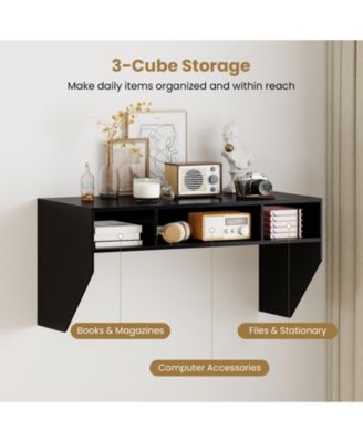 Wall-Mounted Computer Desk Floating Laptop Desk with 3 Storage Compartments