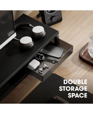 Monitor Stand Riser Drawer 2 Tier Wooden Desk Shelf