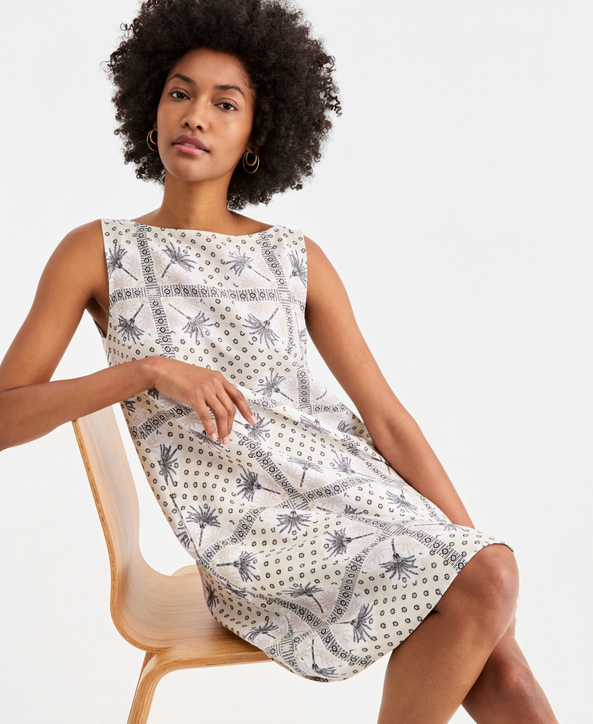 Charter Club Women's Printed 100% Linen Sleeveless Shift Dress, Macy's Exclusive