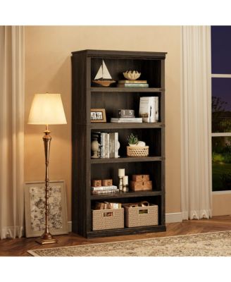 gaomon - 67" Tall Farmhouse 5-Tier Wooden Bookcase, Modern Storage Bookshelf Natural