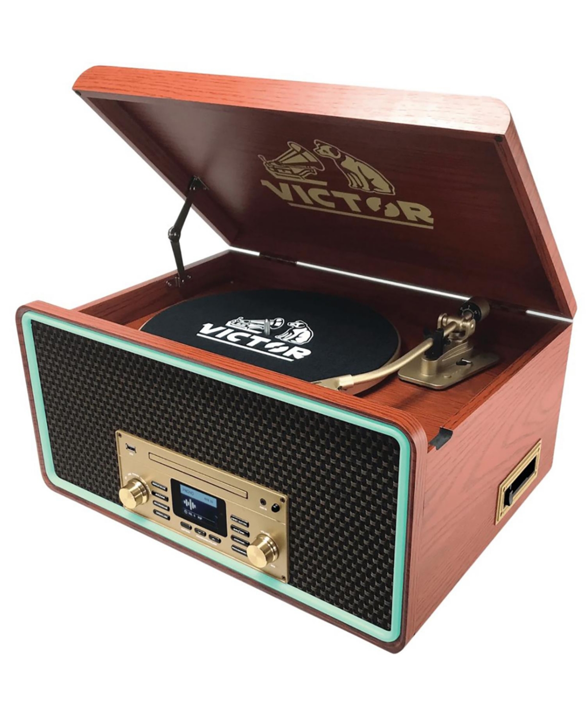 Victor Vwrp-6000 Fremont 8-in-1 Premium Wood Music Center Bluetooth Speaker with Record Player and Rgb Led Lighting