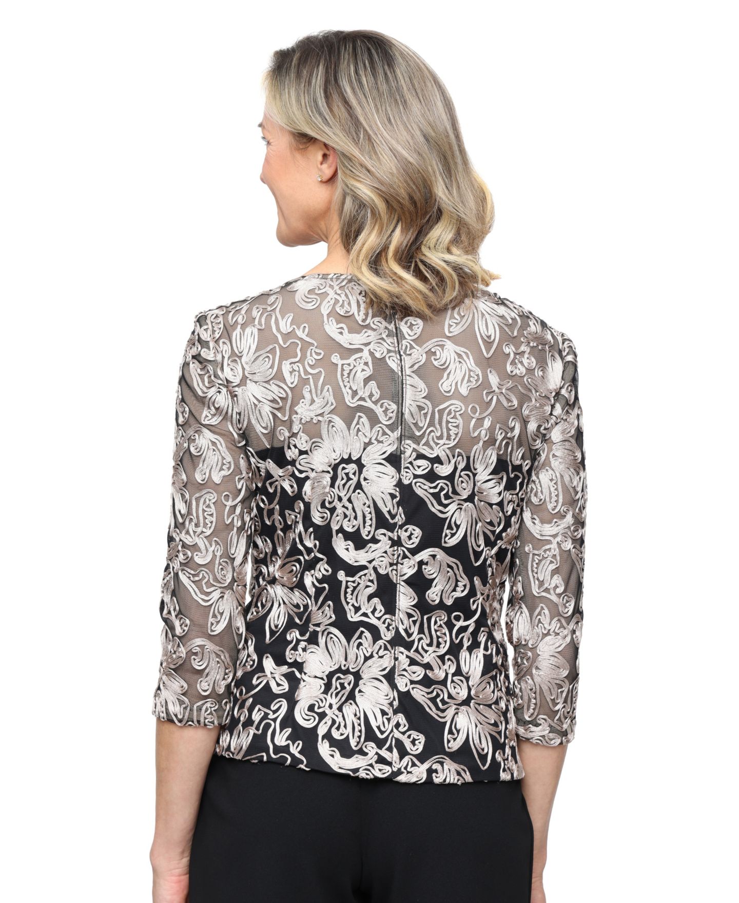 Женский топ Alex Evenings Petite Boat Neck 3/4-Sleeve Top, цвет: Чёрный серо-коричневый — фото 3