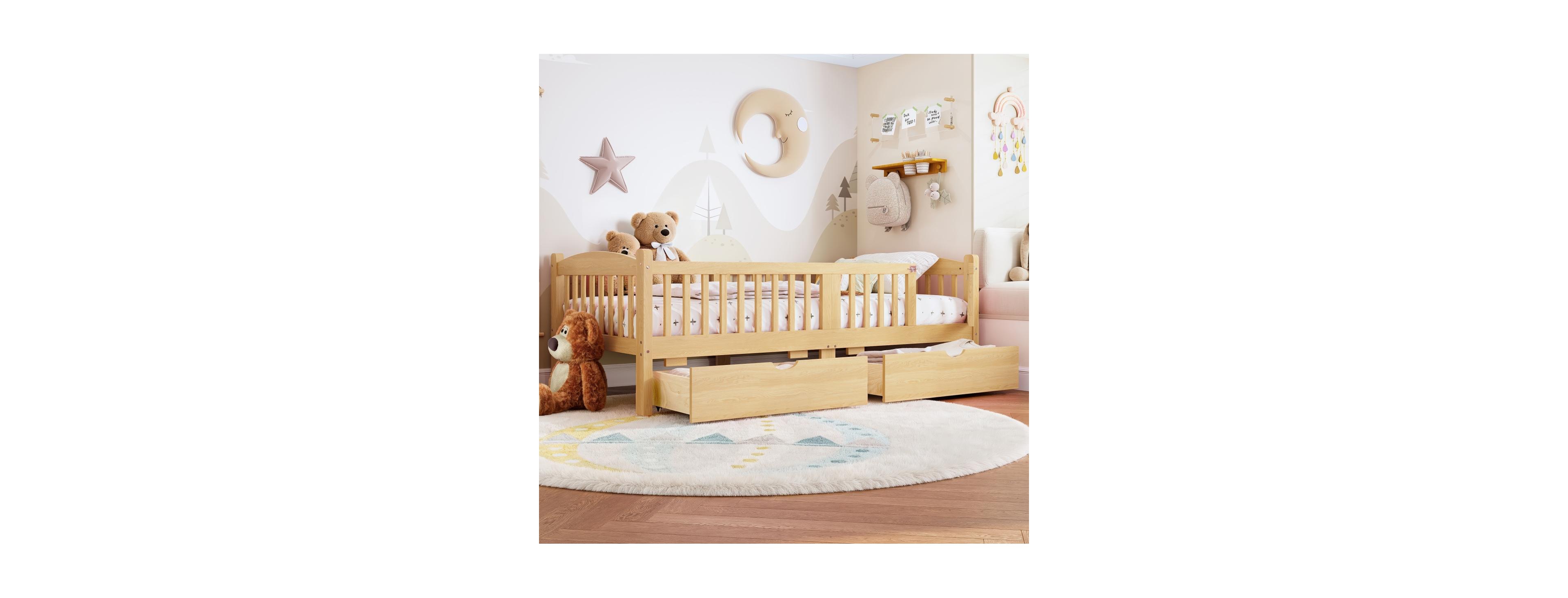 Streamdale Furniture Cute Kids Platform Bed With Storage and Rails