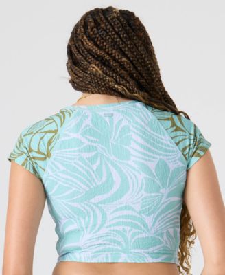 Women's Cropped Crewneck Swim Short-Sleeves Rashguard