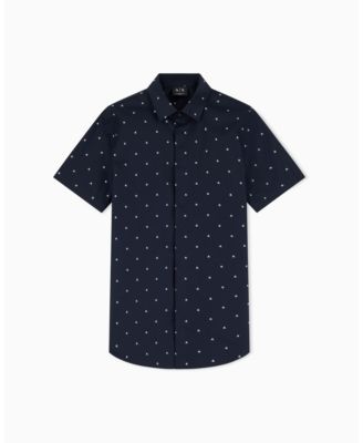 Men's Short Sleeve Poplin Allover logo Print Button Down Shirt