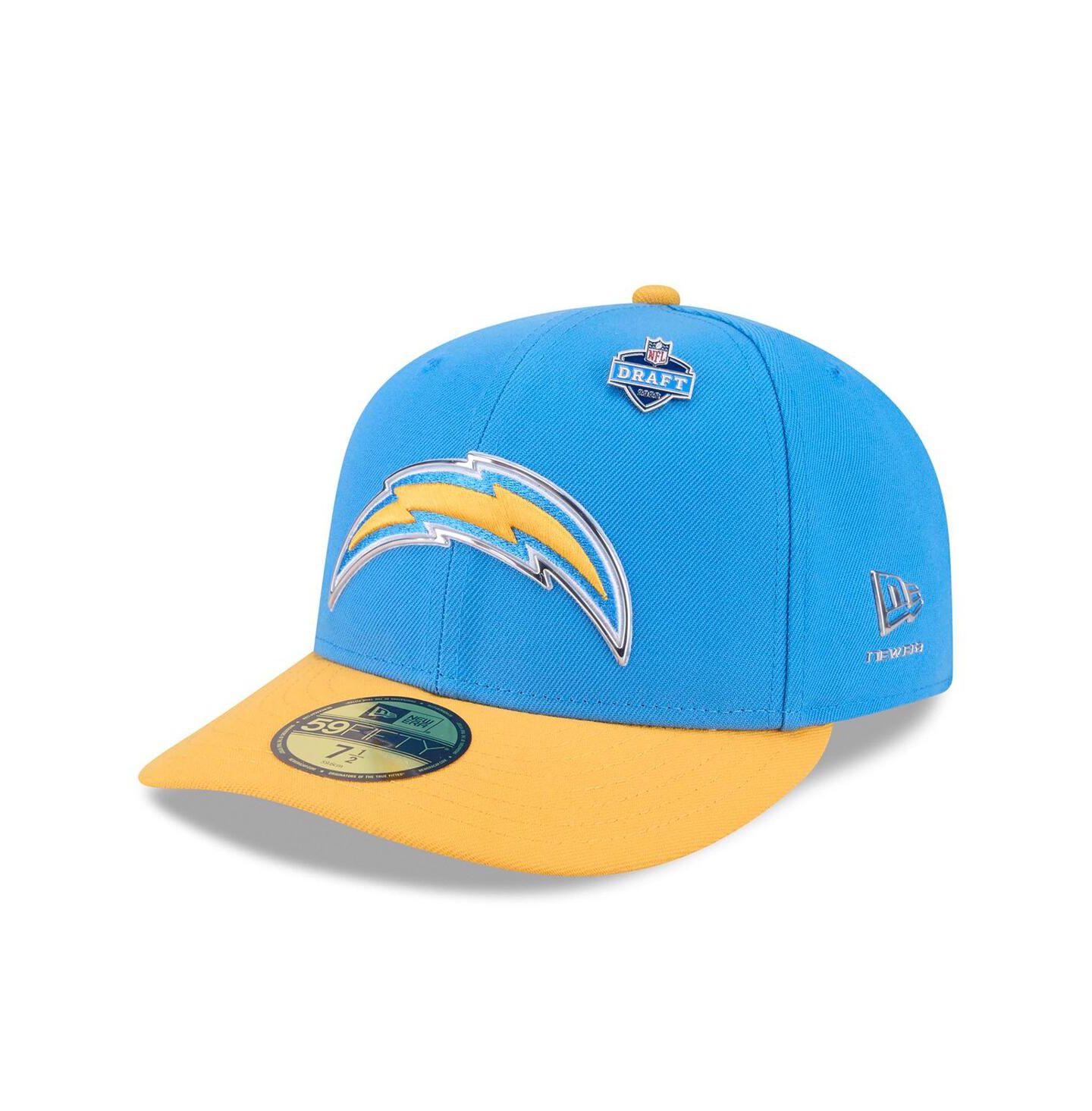 Мужская кепка New Era Powder Blue/Gold Los Angeles Chargers 2026 NFL Draft Pre-Curved 59FIFTY Fitted Hat — фото 1