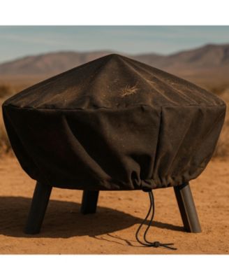 Outdoor Heavy-Duty Weather-Resistant Vinyl PVC Round Fire Pit Cover with Drawstring Closure - Black