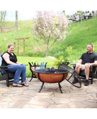 Outdoor Portable Camping or Backyard Large Round Fire Pit Bowl with Spark Screen, Wood Grate, and Log Poker - 32" - Copper Finish
