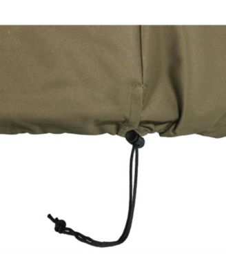 Outdoor Heavy-Duty Weather-Resistant PVC and 300D Polyester Round Fire Pit Cover with Drawstring and Toggle Closure