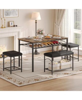 Dining Table Set for 4 with Upholstered Benches and 2 Stools, Small Kitchen Table Chairs Set of 4 for Apartment, Studio, Home and Small Space