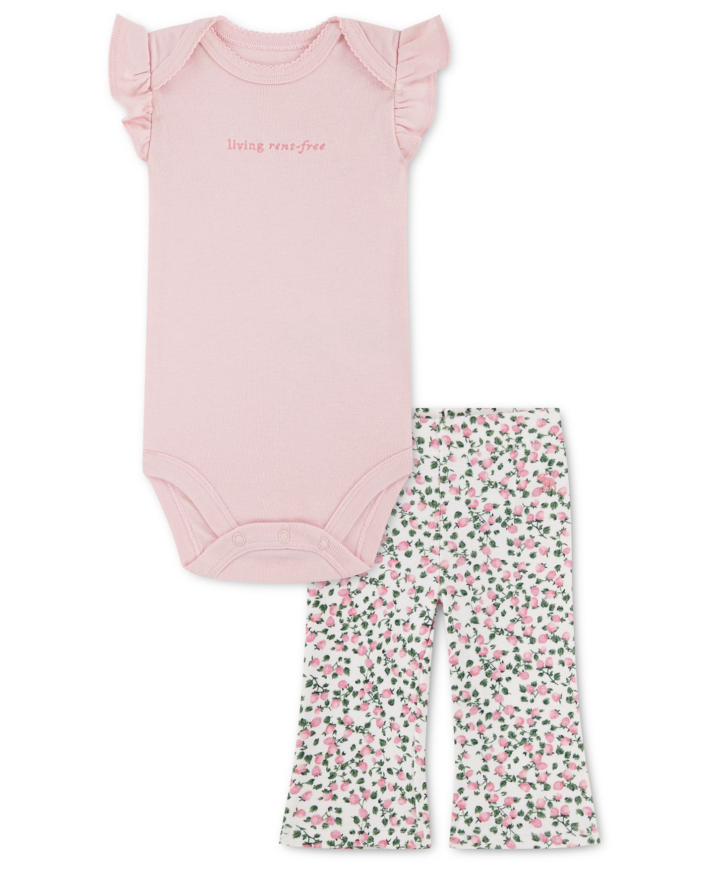 Детский комплект abercrombie kids для девочки: боди и расклешённые леггинсы, 2 предмета, цвет: Розовый / Белый — фото 1