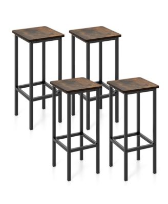4PCS 26'' Bar Stool Set w/Metal Frame Footrest Backless Counter Height Stool Brown