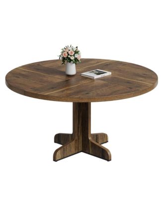 4-Person Round Wooden Pedestal Dining Table