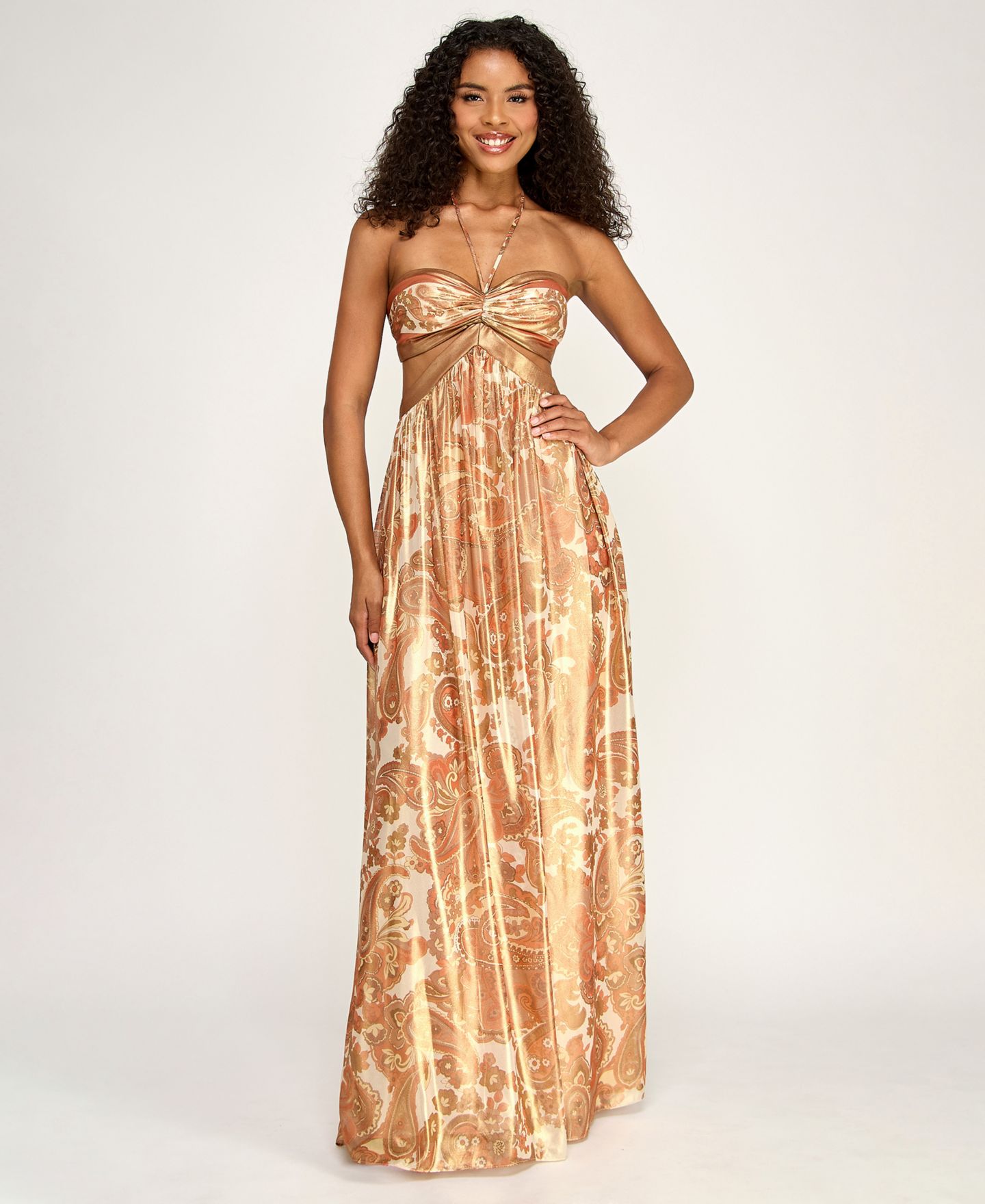 Женское платье SENI & CADE Juniors' Halter Neck Long, цвет: Золотой / Ржавый — фото 2