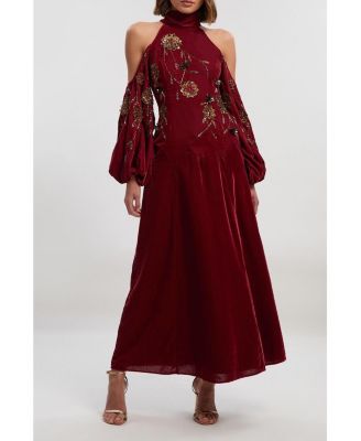 Women's Embroidered High Neck Maxi Dress