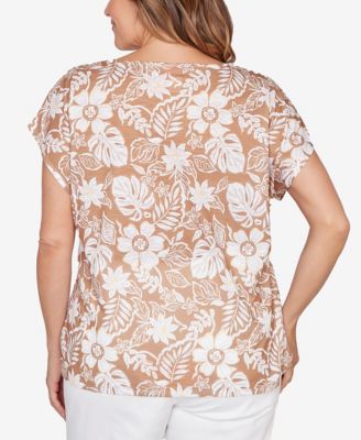 Plus Size Printed Embellished Slub Top