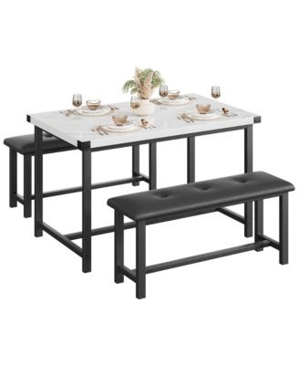 3-Piece 4-Person Industrial Dining Set with 2 Benches