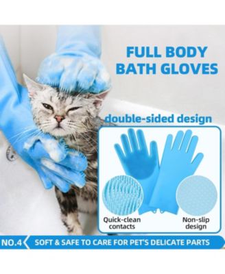 Multi Piece Pet Grooming Kit with Hair Brush, Washing Gloves, Slicker Brush and Shampoo Scrubber