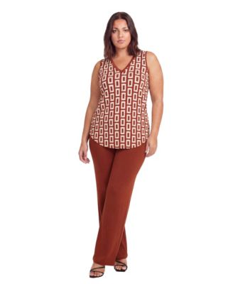 Plus Size V Neck Top and Elastic Waist Flared Pant Set