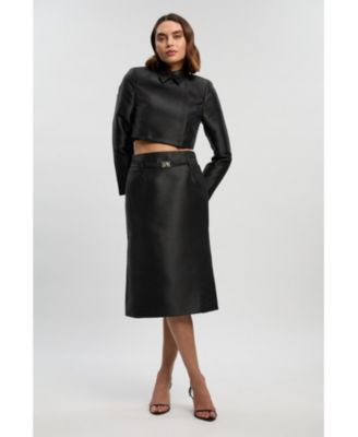 Women's Satin Twill Cropped Wrap Tailored Jacket