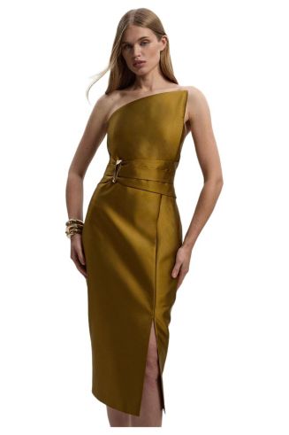 satin asymmetric midi dress Topshop - Satin Asymmetric Lace Trim Midi Slip Dress - Women - Polyester - 12 US
