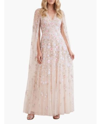 Women's Ethereal Blooms Cape Sleeve Ankle Gown