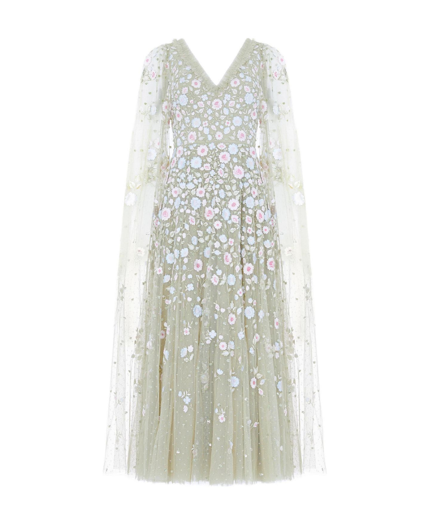 Женское платье Needle & Thread Ethereal Blooms Cape Sleeve Ankle Gown, цвет: Aloe / Разноцветный — фото 3