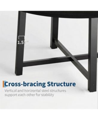 Round Dining Table , Kitchen Dining Room Table with Sturdy Metal Frame, Wood Circle Kitchen Table for Space Saving