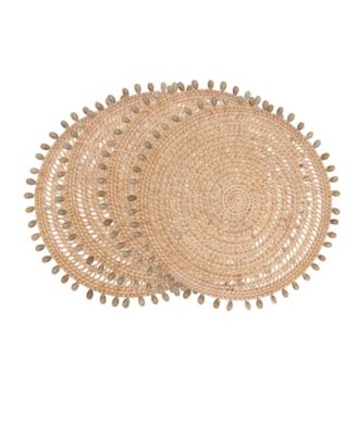 Rattan and Shell Beaded Round Placemats, Set of 4