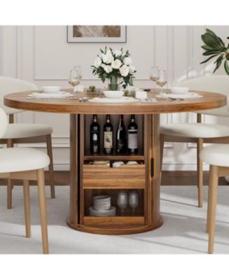 gaomon 47 Inch Round Dining Table for 4-6, Kitchen Table with 2-Layer ...