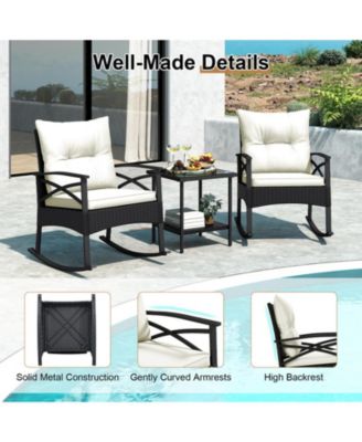 3-Piece Rattan Rocking Chair Set with Tiered Side Table