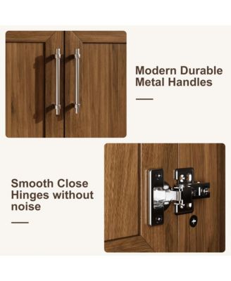 Bathroom Vanity with Ceramic Sink, Bathroom Storage Cabinet with Drawer and 2 Soft Closing Doors, Single Sink Bathroom Vanity with Integral Top