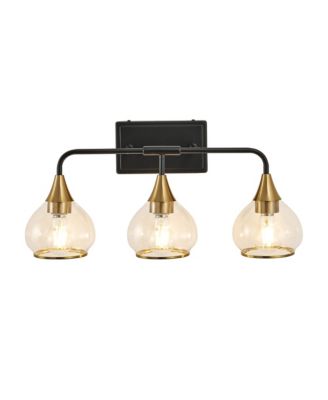 23 Inch Modern 3 Light Vanity Wall Sconce Black Gold Fixture Clear Glass Shades Industrial Wall Lamp for Bathroom Mirror Living Room Bulb